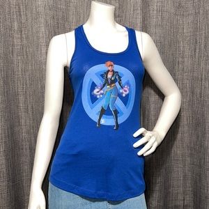 NWT Dazzler Marvel Superhero Graphic Racerback Blue Tank S